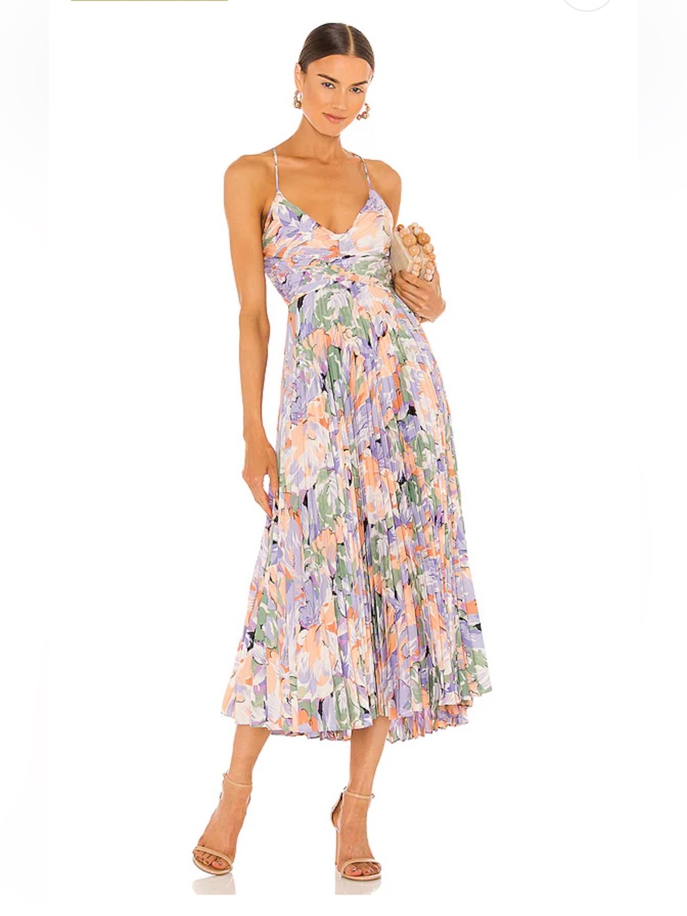 Astr Floral Pleated Maxi Dress in Lavender, Coral & Green